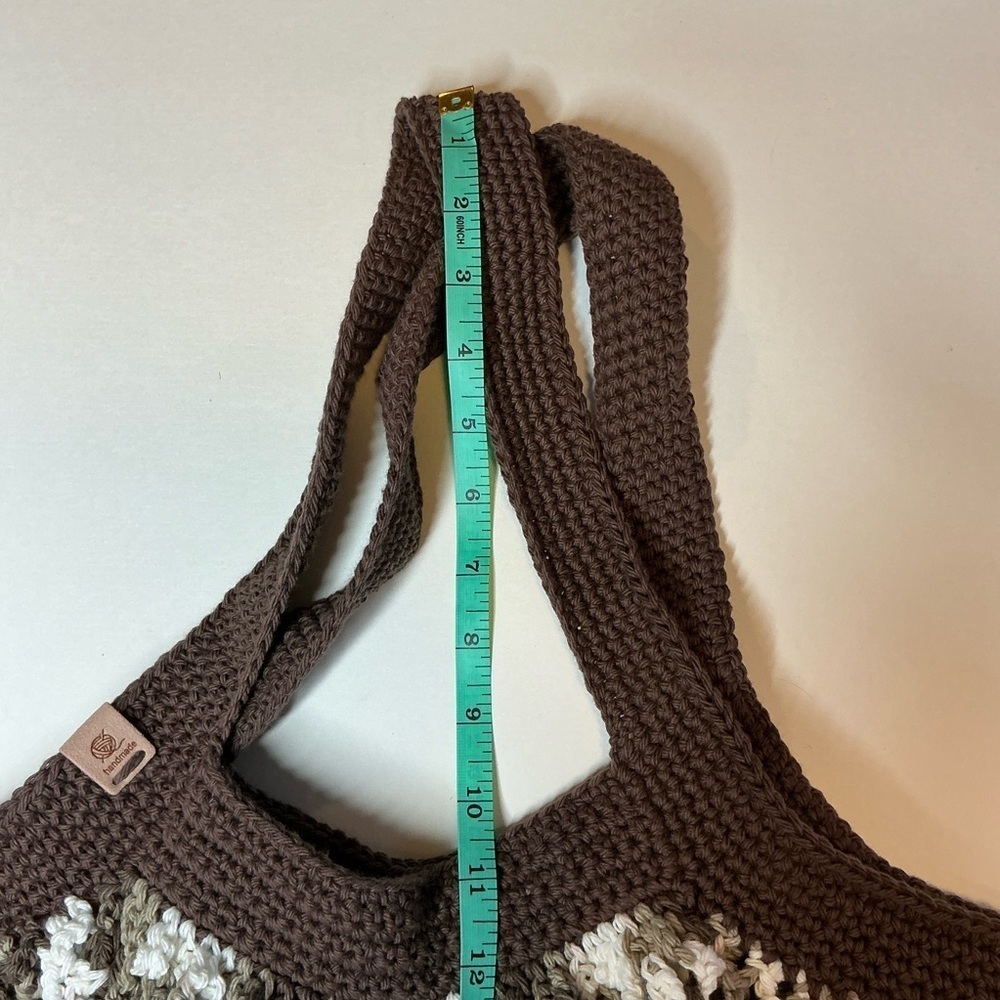 Large Crochet Mesh Market Bag Brown White Cotton Handcrafted Handmade Reusable - Picture 9 of 16